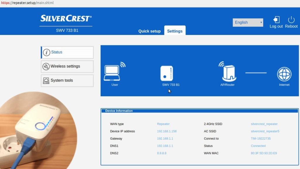 SilverCrest Extender Setup Page